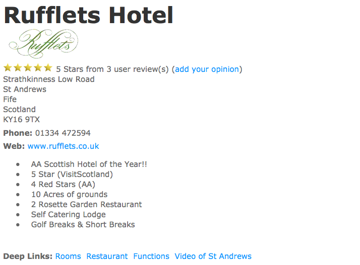 Rufflets Hotel - A gold listing example